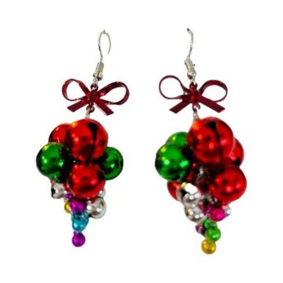 Jewelry - Holiday Christmas Earrings Jingle Bells Red Green Statement Bridal Prom Jewelry
